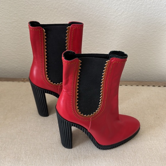 Like New Tod's Red and Black Heeled Boots with Elastic Panels - Picture 4 of 8